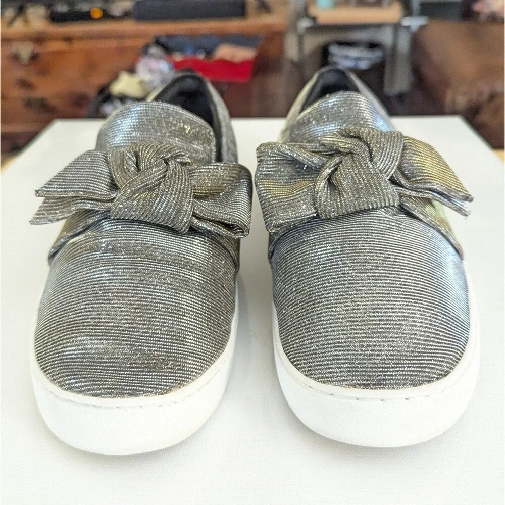 Michael Kors Willa Metallic Gold Silver Bow Slip On Sneaker Shoes Women Sz 11M